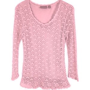 Croft & Barrow Pink Crochet Knit Long Sleeve Blouse Size M
